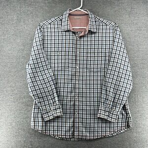 Carbon 2 Cobalt Shirt Men Size Large Blue White Checked Linen Blend Long Sleeeve